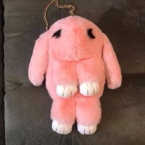 Fluffy pink bunny backpack/bag